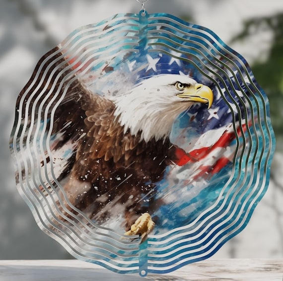 Majestic Eagle with American Flag 10" Wind Spinner, FAST SHIPPING!