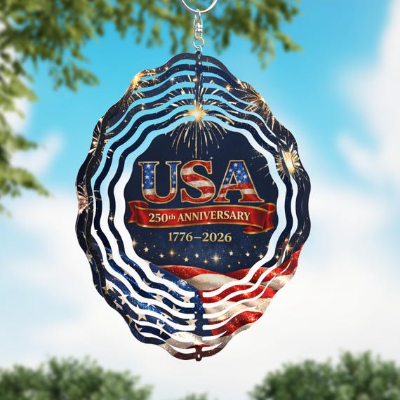 Bright, beautiful USA 250th Anniversary on 8" or 10" Spinner, Optional Spiral Tail Available, FAST SHIPPING!