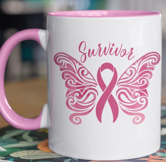 Beautiful Breast Cancer Survivor 11 oz Mug with Pink Butterfly and-Ribbons