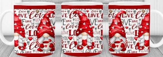 Beautiful Valentine Gnome Wrap Around Coffee Mug, FAST SHIPPING!