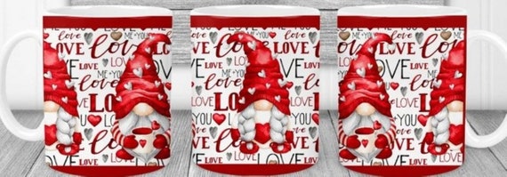 Beautiful Valentine Gnome Wrap Around Coffee Mug, Standard 11-0z Mug, FAST SHIPPING!