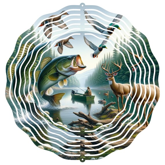 Hunting-Fishing 10" Wind Spinner, Item #SP366, Optional Spiral Tail Available, FAST SHIPPING!