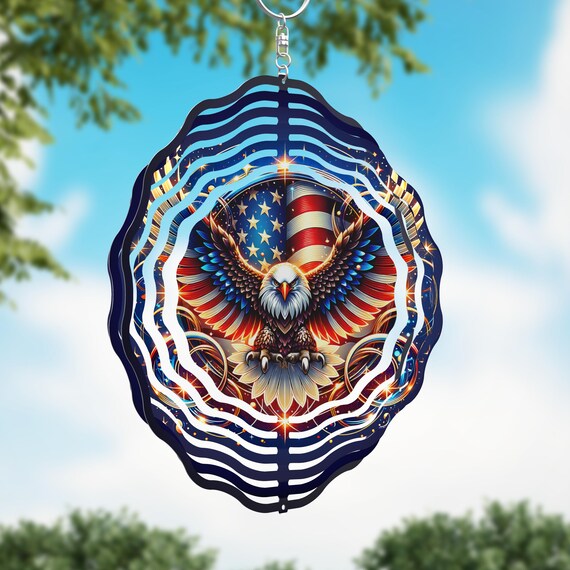American Eagle on your choice of an 8" or 10" Wind Spinner, Optional Spiral Tail Available, FAST SHIPPING!