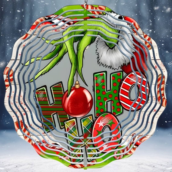 Fun Grinch "Ho Ho Ho" 10" Wind Spinner, Christmas Spinner, FAST SHIPPING!
