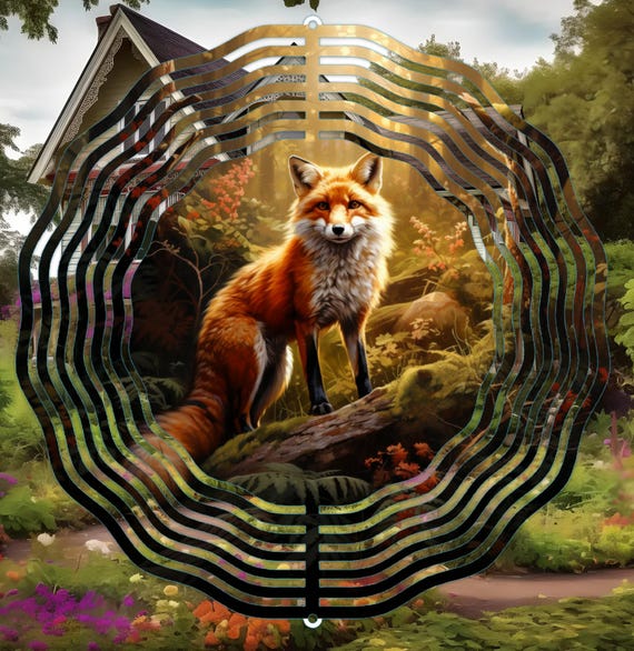 Beautiful Fox in the Forest, 8" or 10" Wind Spinner, Optional Spiral Tail Available, FAST SHIPPING!