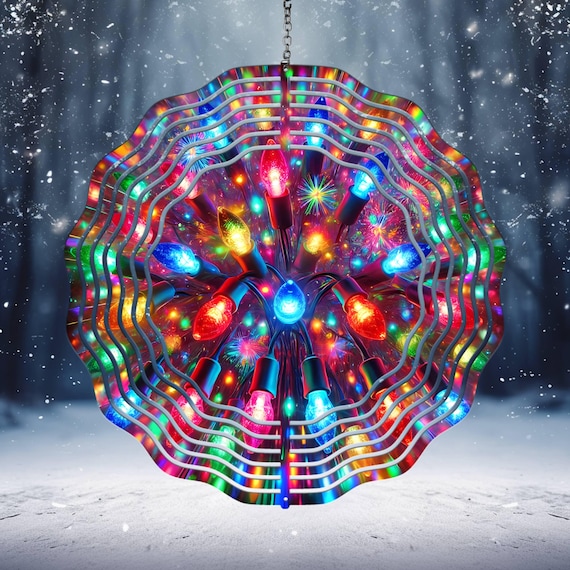 Pretty Christmas Lights 10" Wind Spinner, Optional Spiral Tail Available, FAST SHIPPING!