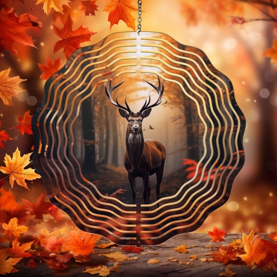 Deer with Fall Background, 10" Wind Spinner, Optional Spiral Tail Available, FAST SHIPPING!