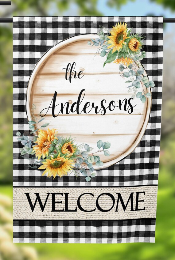 Personalized Farmhouse Sunflower Welcome Garden Flag, Printed on Both Sides. FAST SHIPPING!