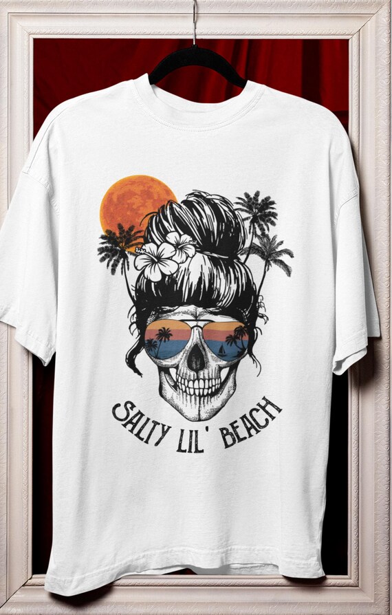 CLEARANCE!  Salty Lil' Beach SKULL T-Shirt SIZE L V-Neck & M Unisex Crew Neck, Fast Shipping!