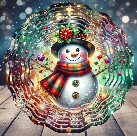 Brightly Colored Christmas Snowman 10" Wind Spinner, Item #SP315, Optional Spiral Tail Available, FAST SHIPPING!