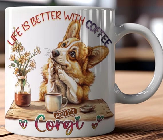 Adorable CORGI LARGE 15-oz Mug. Other Breeds Available, Fast Shipping!