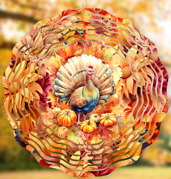 Beautiful Fall Thanksgiving Turkey 10" Wind Spinner, Item #SP291, Optional Spiral Tail Available, FAST SHIPPING!