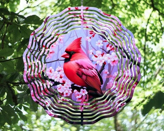 Pretty Cardinal 10" Wind Spinner, Item #SP356, FAST SHIPPING!