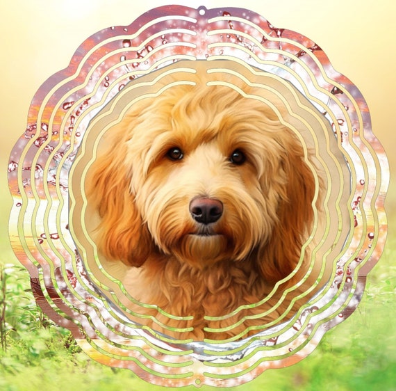 Adorable Golden Doodle 10" Wind Spinner, Optional Spiral Tail Available, FAST SHIPPING!