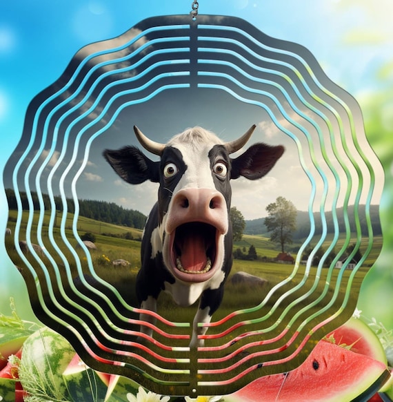 Funny Cow 10" Wind Spinners.  Optional Spiral Tail Available, FAST SHIPPING!