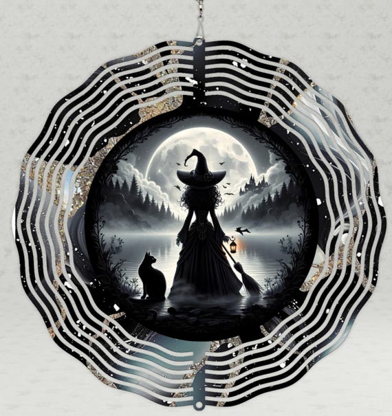 Halloween Decor!  Witch with Cat on your choice of 8", 10" or 12" size, Optional Spiral Tail Available, FAST SHIPPING!