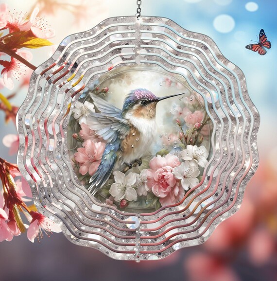 Shabby Chic Hummingbird Spinner, your choice of 8" or 10", Optional Spiral Tail Available, FAST SHIPPING!