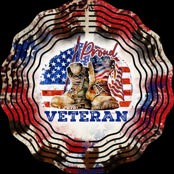 Proud Veteran 10" Wind Spinner, Item #SP327, Optional Spiral Tail Available, FAST SHIPPING!