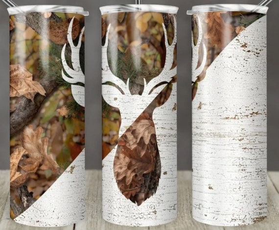 Beautiful Camo-Birch-Deer, Camo-Birch-Fish Designed (2 VERSIONS) 20 oz Tumblers! Can add name or initials to tumbler. FAST SHIPPING!