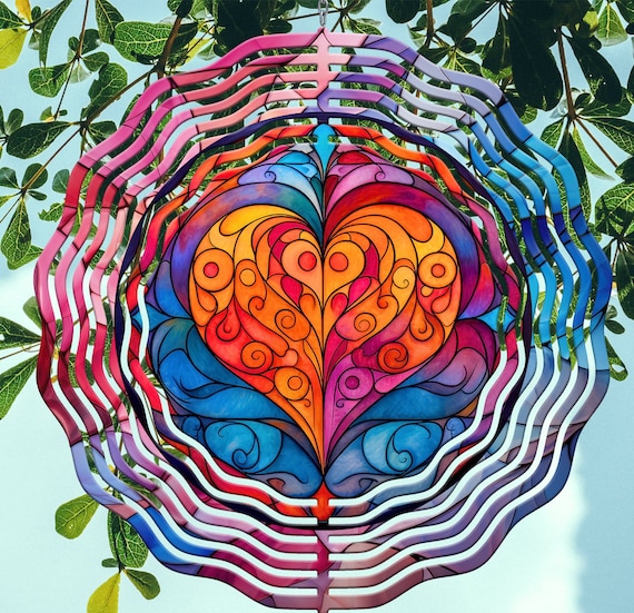Colorful Heart 10" Wind Spinner, Optional Spiral Tail Available, FAST SHIPPING!