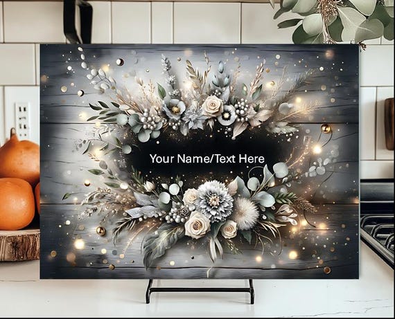 Elegant Custom Silver & Gold Large Tempered Glass Cutting Board, 15"x11", FAST SHIPPING!