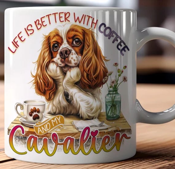 Adorable CAVALIER LARGE 15-oz Mug. Other Breeds Available, Fast Shipping!
