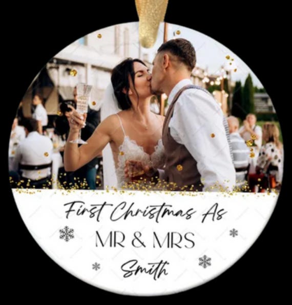 Personalized "First Christmas as Mr. & Mrs." Ornament, Includes Gift Box, FAST SHIPPING!