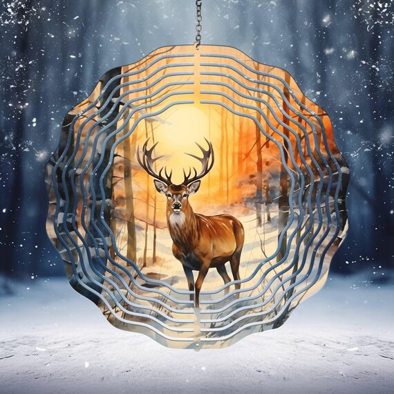 Deer in Winter 10" Spinner, Optional Spiral Tail Available, Great Gift! FAST SHIPPING!