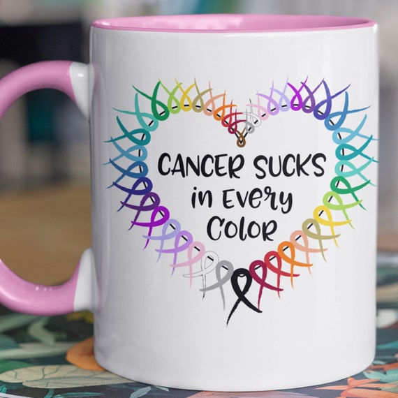 Beautiful "Cancer Sucks in Every Color" Heart Mug