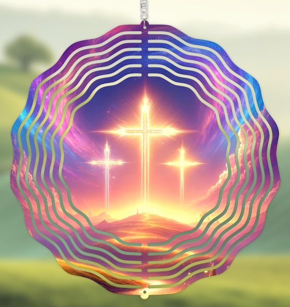 Easter 10" Wind Spinner, 3 Crosses, He Is Risen, Optional Spiral Tail Available, FAST SHIPPING!