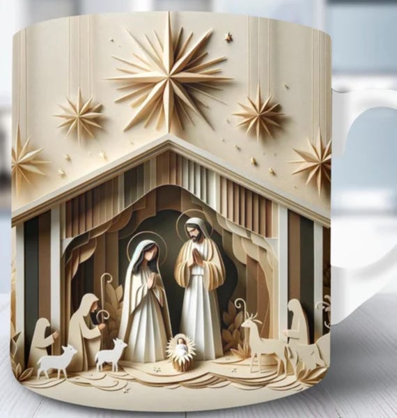 Beautiful 3-D Look Nativity Scene Standard 11 oz Mug.  Great Gift! FAST SHIPPING!