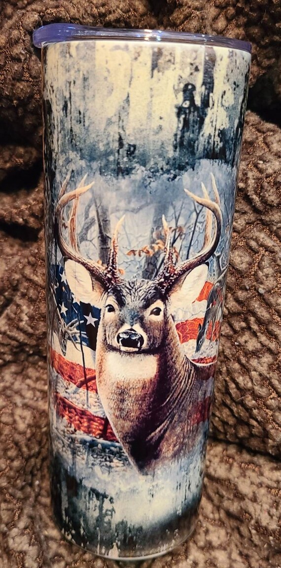 Beautiful Deer Hunting Flag 20 oz Stainless Steel Double-Wall Tumbler, Hunters Gift, FAST SHIPPING!