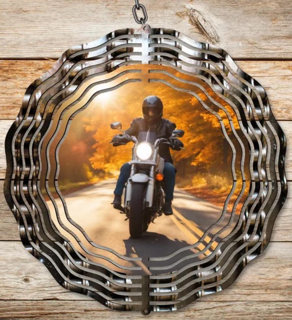 Fall Bike 10" Wind Spinner,  Item #SP247, Optional Spiral Tail Available, FAST SHIPPING!