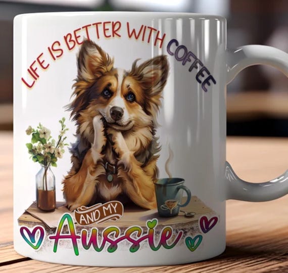 Adorable AUSSIE LARGE 15-oz Mug. Other Breeds Available, Fast Shipping!