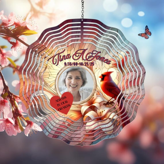 Beautiful Personalized Memorial Wind Spinner, Choice of 8" or 10", Optional Spiral Tail Available, FAST SHIPPING!