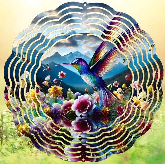 Absolutely beautiful Hummingbird Floral 10" Wind Spinner, Item #SP298, Optional Spiral Tail Available, FAST SHIPPING!