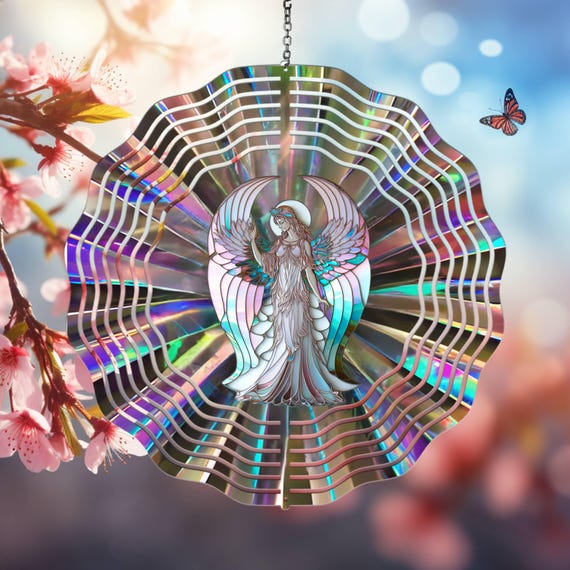 Angel 10" Wind Spinner with Stained Glass Look, Optional Spiral Tail Available, FAST SHIPPING!