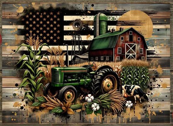 Rustic Farm Image on Large 15"x11" Tempered Glass Cutting Board, DISHWASHER SAFE!, Fast Shipping!