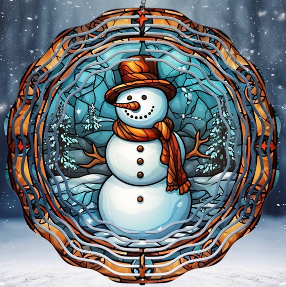 Stained Glass Look Snowman Wind Spinners, Optional Spiral Tail Available, Great Gifts! FAST SHIPPING!