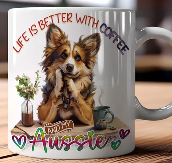 Adorable AUSSIE LARGE 15-oz Mug. Other Breeds Available, Fast Shipping!