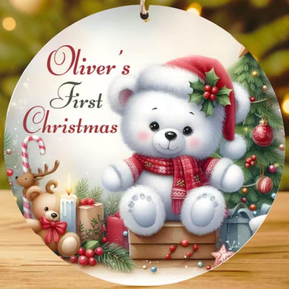 Cute Baby's First Christmas Personalized Ornament, Can Personalize Back of Ornament, Includes Gift Box, Item #O158, FAST SHIPPING!