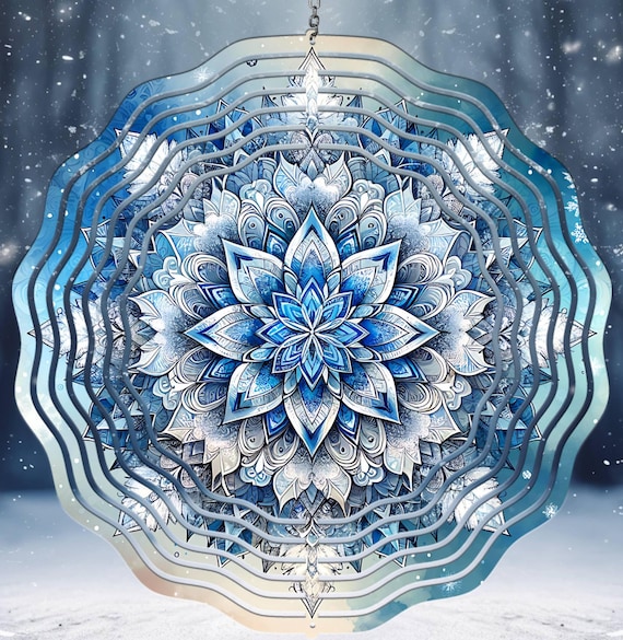 Beautiful Snowflake Mandela 10" Wind Spinner, Optional Spiral Tail Available, Item #SP304, FAST SHIPPING!