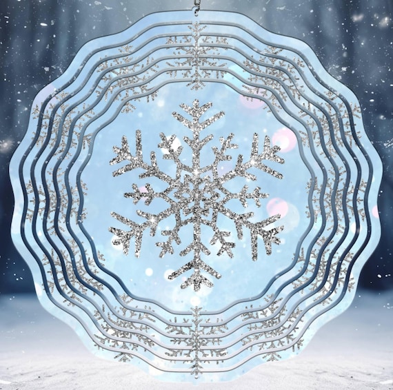 Pretty Snowflake 10" Wind Spinner with Glittery Look, Optional Spiral Tail Available, Item #SP302, FAST SHIPPING!