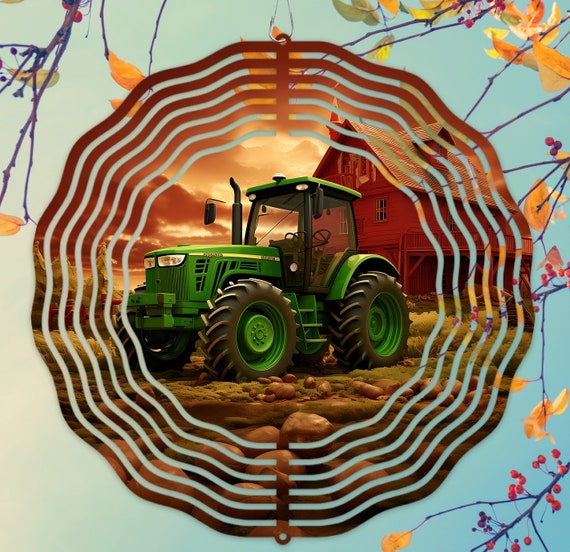 3D Green Tractor 10" Wind Spinner, Optional Spiral Tail Available, FAST SHIPPING!