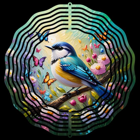 Bright, Beautiful Songbird on your choice of an 8" or 10" wind spinner, Optional Spiral Tail Available, FAST SHIPPING!