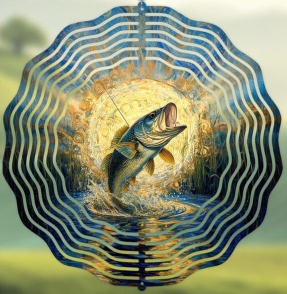 Bass Fish 10" Wind Spinner, Item #SP367, Optional Spiral Tail Available, FAST SHIPPING!