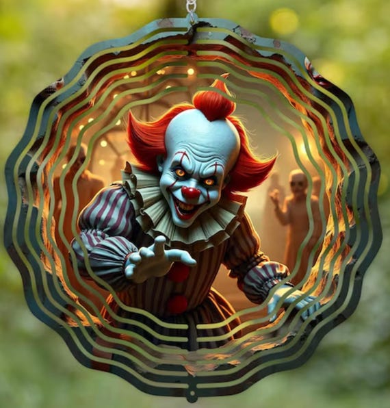 3-D Look Horror Clown 10" Wind Spinner,  Item #SP245, Optional Spiral Tail Available, FAST SHIPPING!