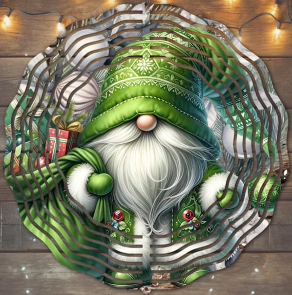 Christmas Gnome 10" Wind Spinner, Christmas Spinner, Item #SP321, Optional Spiral Tail Available, FAST SHIPPING!