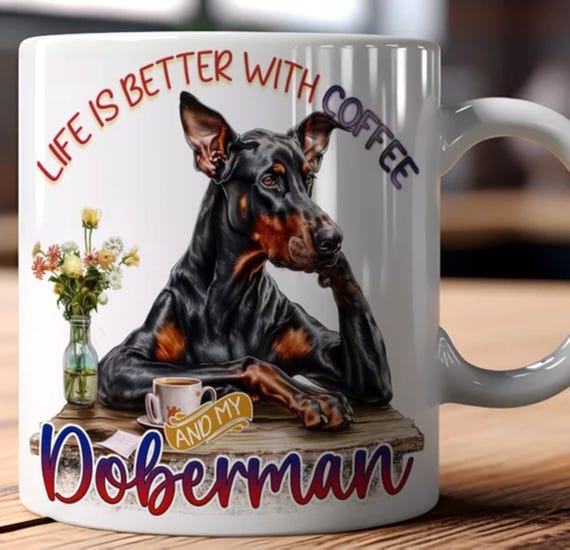 Adorable DOBERMAN LARGE 15-oz Mug. Other Breeds Available, Fast Shipping!