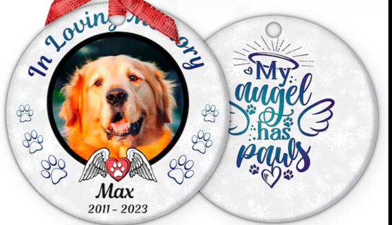 Memorial Ornament for your Beloved Pet, Includes your pet's photo and name, Gift Box Included, FAST SHIPPING!